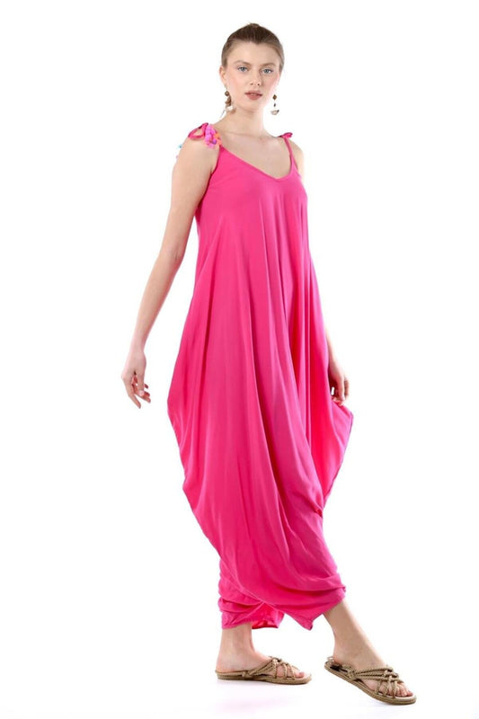 Oversize Eyes Adjustable Strappy Jumpsuit - Fuchsia
