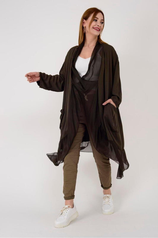 Oversize Kaftan Italian Silk Detail Blouse - Dark Brown