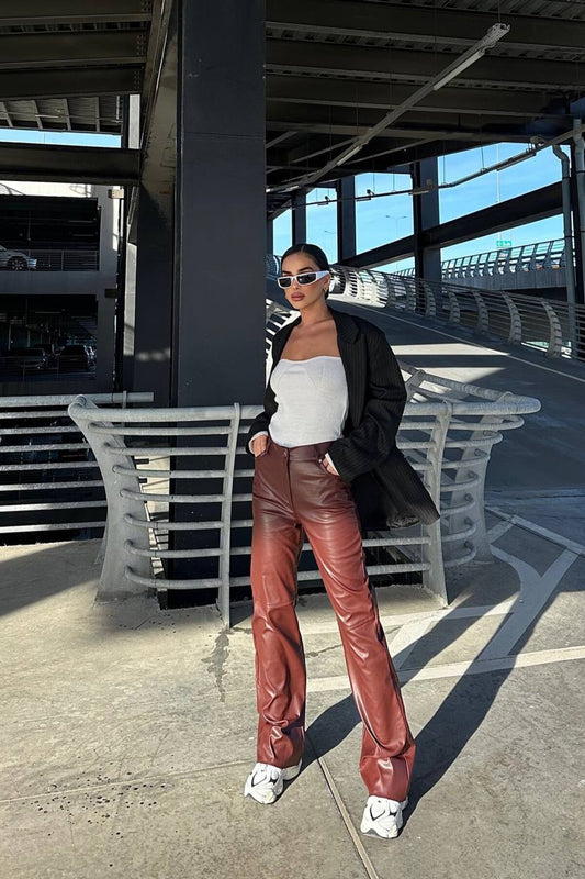 Palazzo Leather Design Pants - Terracotta