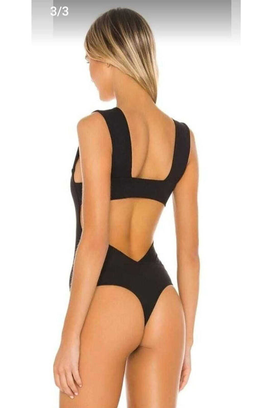 Panelled Silk Jersey Open-Back Bodysuit - Black