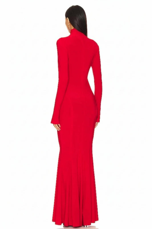 Ruffled Silk Jersey Finger-loop Evening Dress - Red