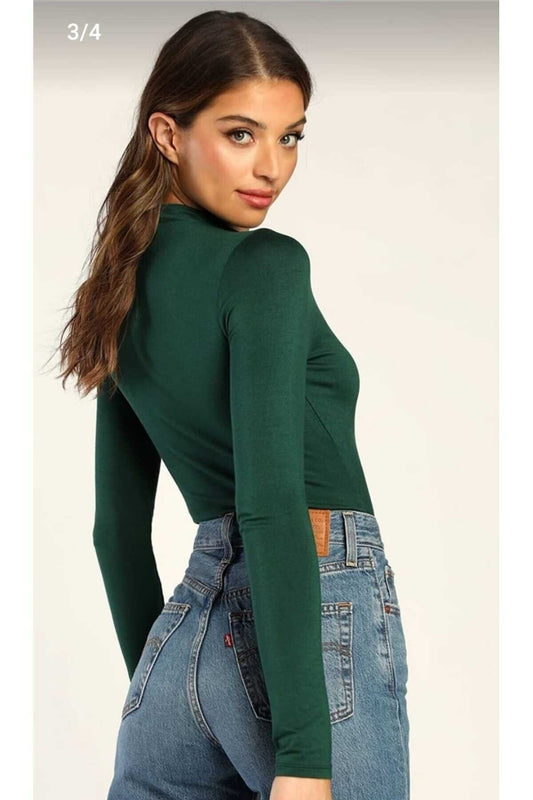 Seamless Silk Jersey Crew Neck Bodysuit - Emerald Green