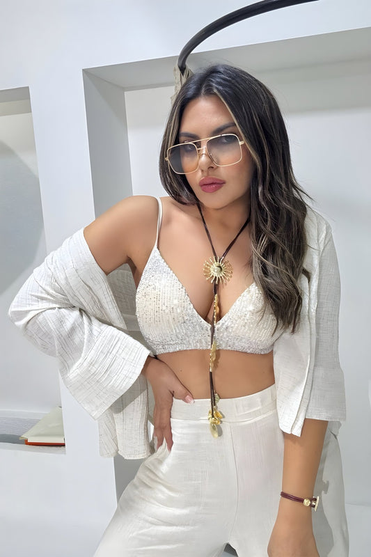 Sequined Stone Triangle Cup Bustier