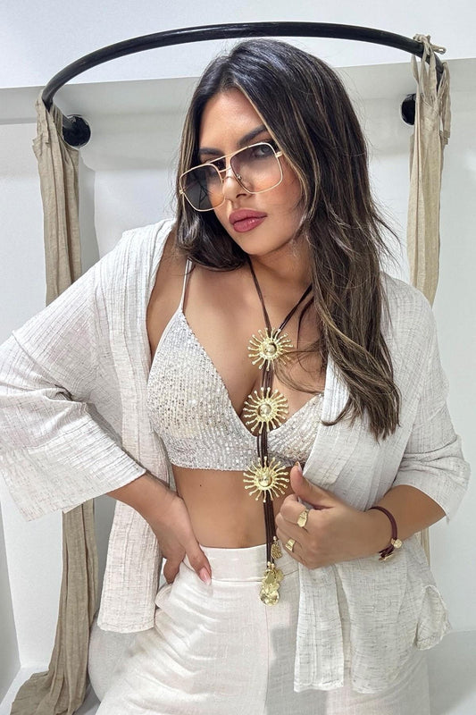 Sequined Stone Triangle Cup Bustier