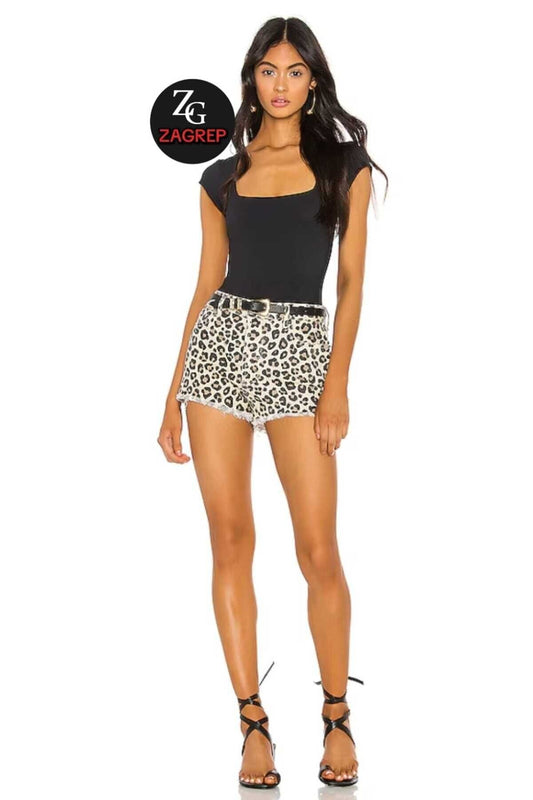 Short Sleeve Silk Jersey Square Neck Bodysuit - Black