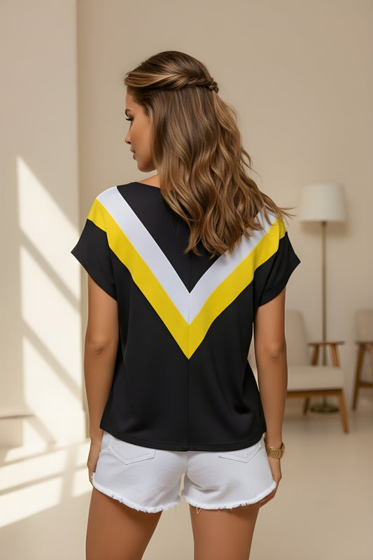 Short Sleeve V-Neck Sweatproof Blouse - Black, Yellow, White