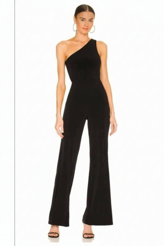 Silk Jersey One-Shoulder Jumpsuit - Black