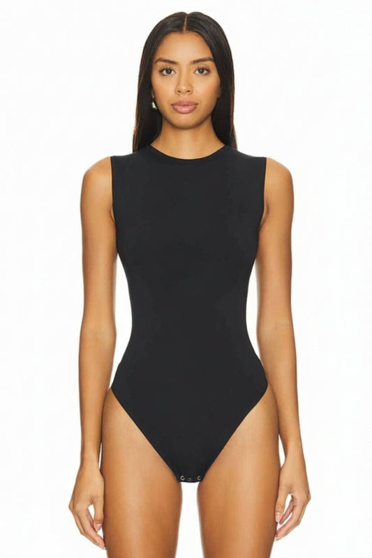 Sleeveless Silk Jersey Non-Sheer Bodysuit - Black