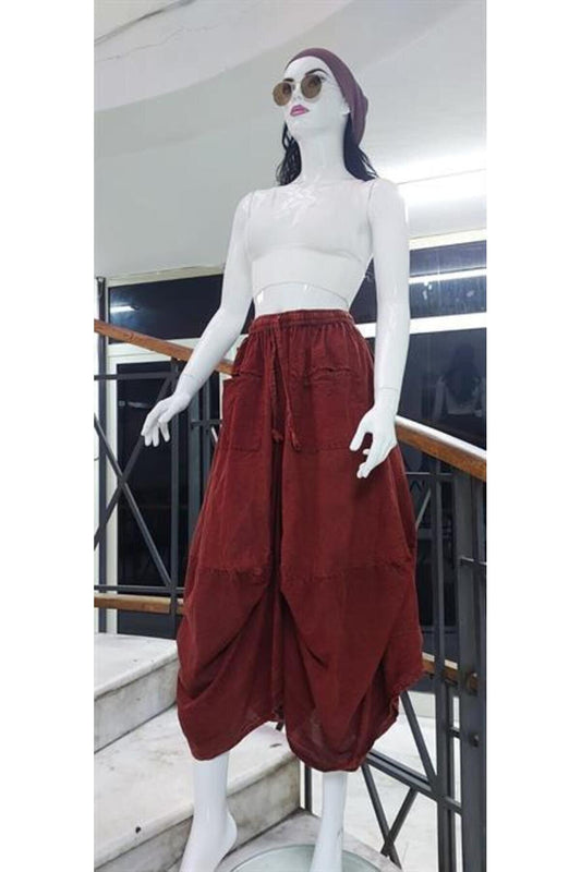 Stone-Washed Long Harem Skirt with Pockets - Colorful Ethnic