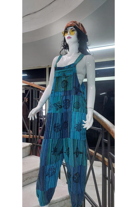 Stonewashed Authentic Indian Harem Jumpsuit - Turquoise