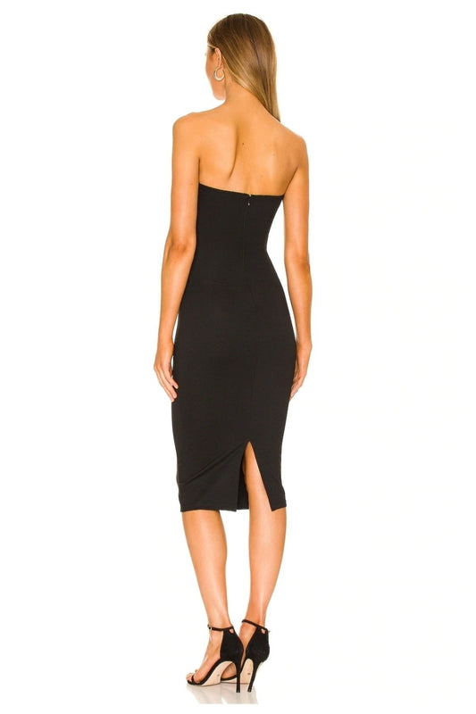 Strapless Midi Back-Slit Evening Dress - Black