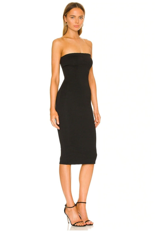 Strapless Midi Back-Slit Evening Dress - Black