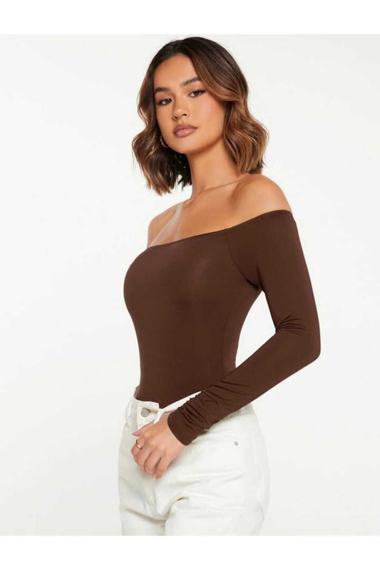 Strapless Silk Jersey Bodysuit - Brown