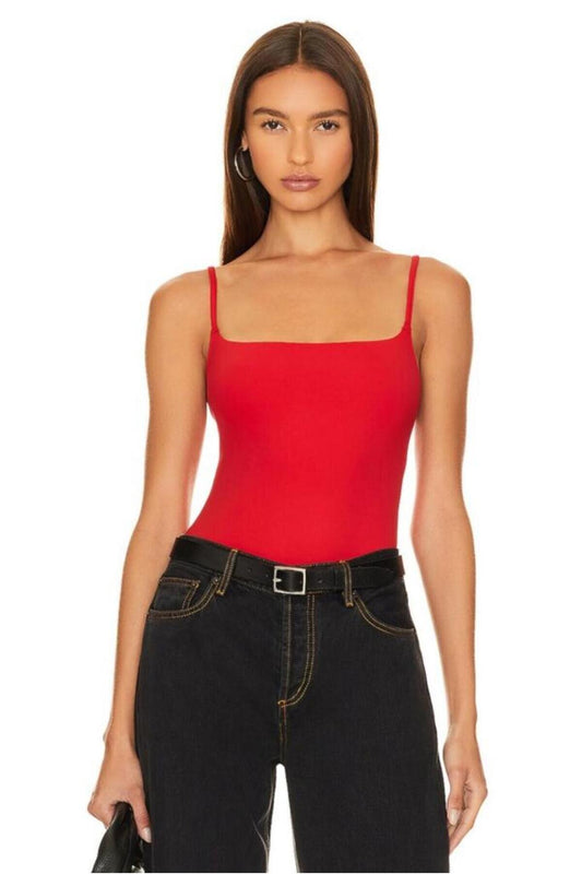 Strappy Seamless Double-Layered Bodysuit - Red