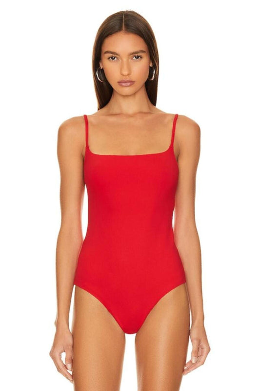 Strappy Seamless Double-Layered Bodysuit - Red