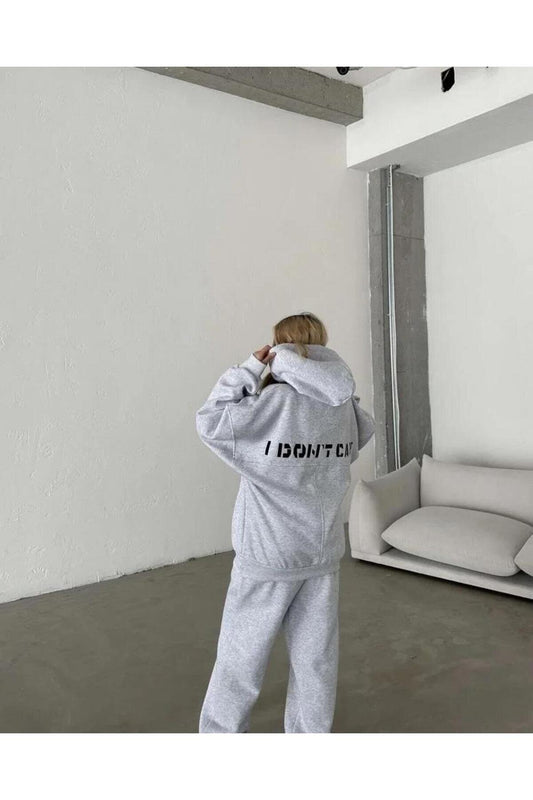 Three-Thread Sweat Embroidered Tracksuit Set - Grey