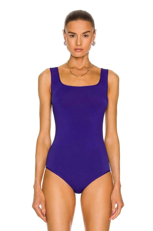 Wide Strap Silk Jersey Bodysuit - Purple