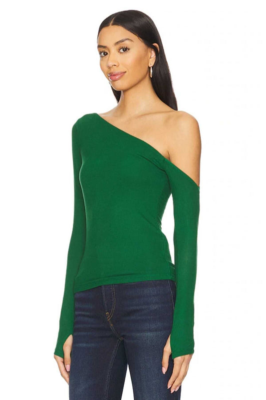 Asymmetric Double Layer Silk Jersey Blouse - Emerald Green