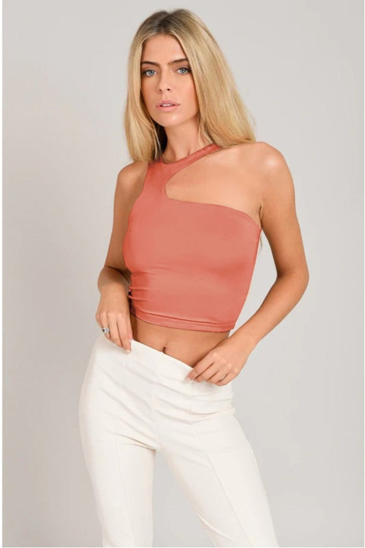 Asymmetric Halter Neck Crop Top - Pink