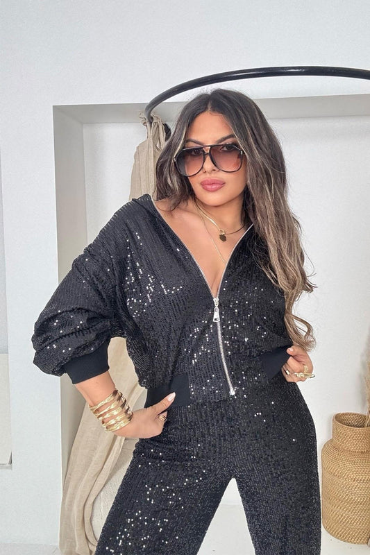 Bomber Sequined Jacket - Black