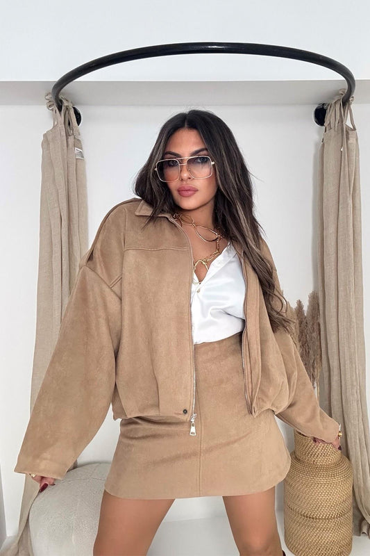 Bomber Suede-Look Jacket - Beige