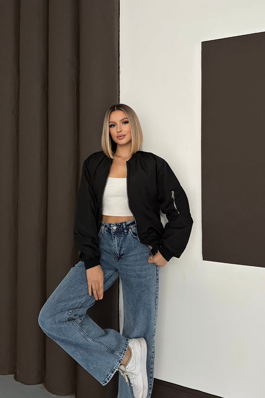 Bomber Zipped Jacket - Black