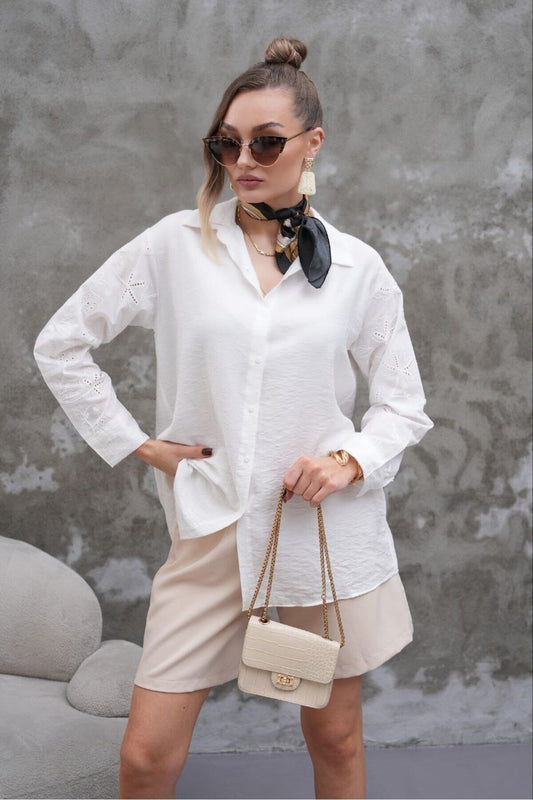 Broderie Anglaise Detailed Sleeve Shirt - White