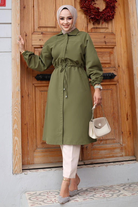Concealed Placket Trench Coat - Khaki