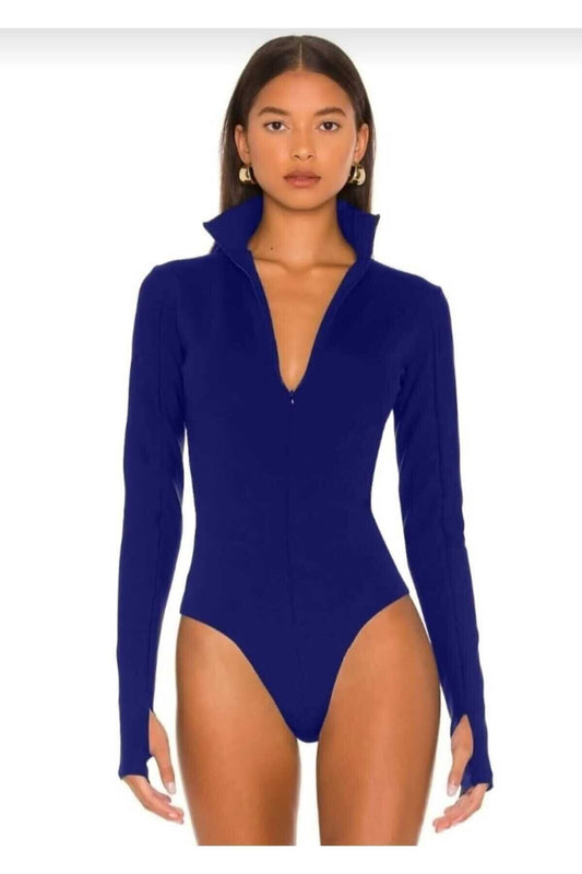 Concealed Zipper Silk Jersey Bodysuit - Cobalt Blue