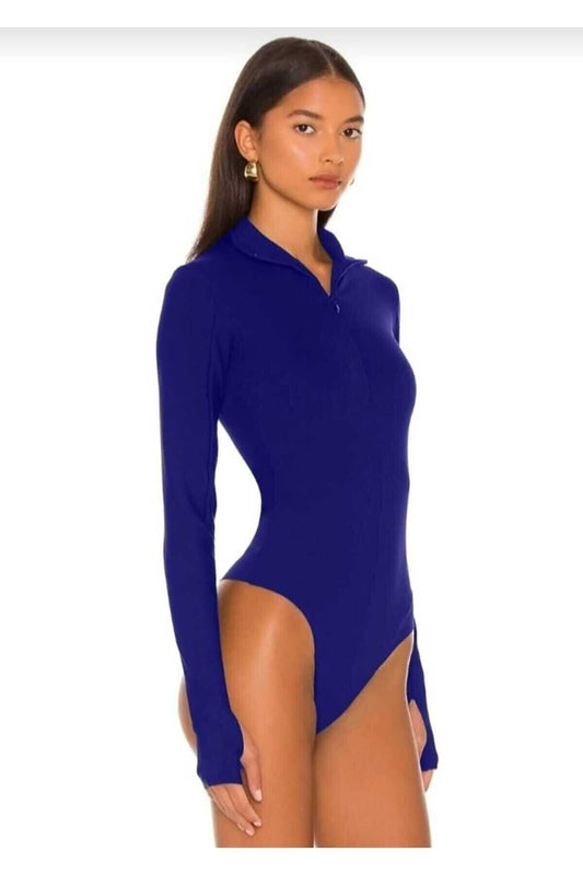 Concealed Zipper Silk Jersey Bodysuit - Cobalt Blue