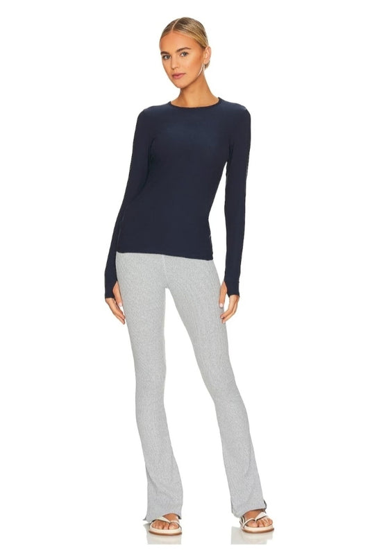 Crew Neck Thumb Hole Blouse - Navy