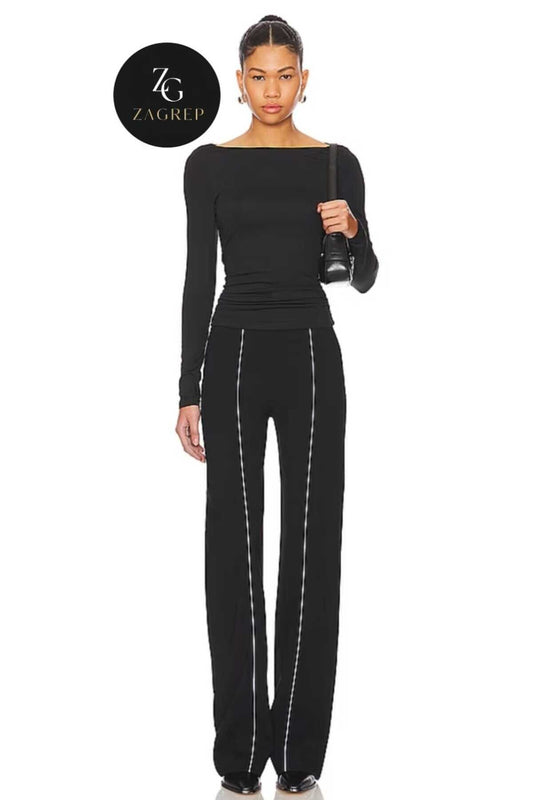 Crop Cowl Neck Blouse - Black