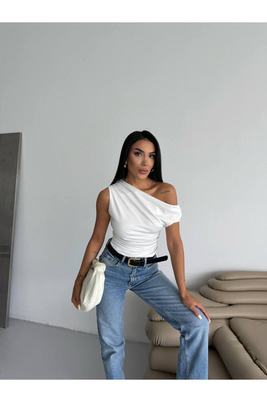 Crop Drop Shoulder Blouse - White