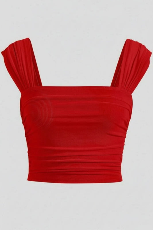 Crop Silk Jersey Draped Sleeved Bustier - Red
