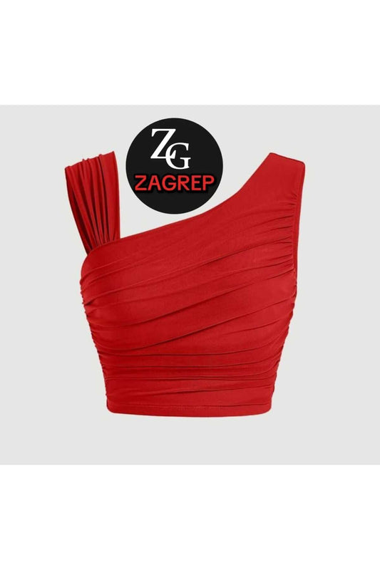 Cropped Draped Gathered Silk Jersey Bustier - Red