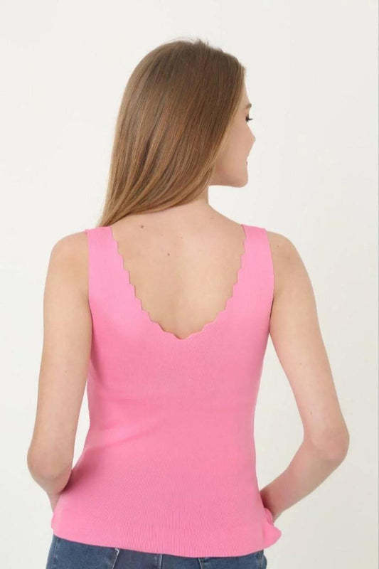 Cropped V-Neck Ruffle Detail Blouse - Pink