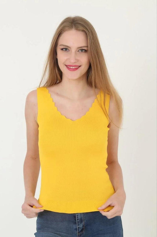 Cropped V-Neck Ruffle Detail Blouse - Yellow