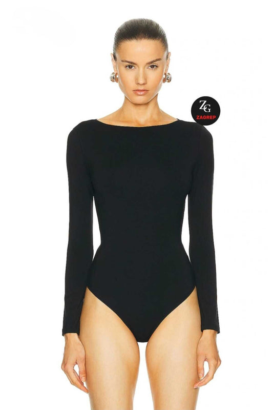 Double Layer Silk Jersey Backless Bodysuit - Black