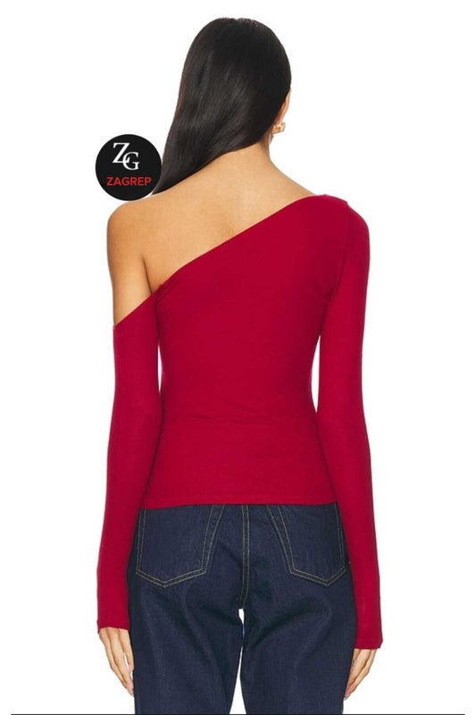 Double Layered Silk Jersey Thumbhole Blouse - Red