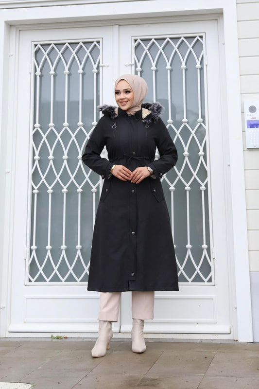 Double Zipper-Detail Coat - Black