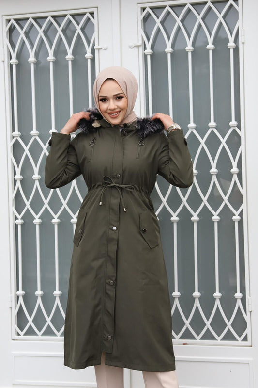 Double Zipper Detail Coat - Khaki