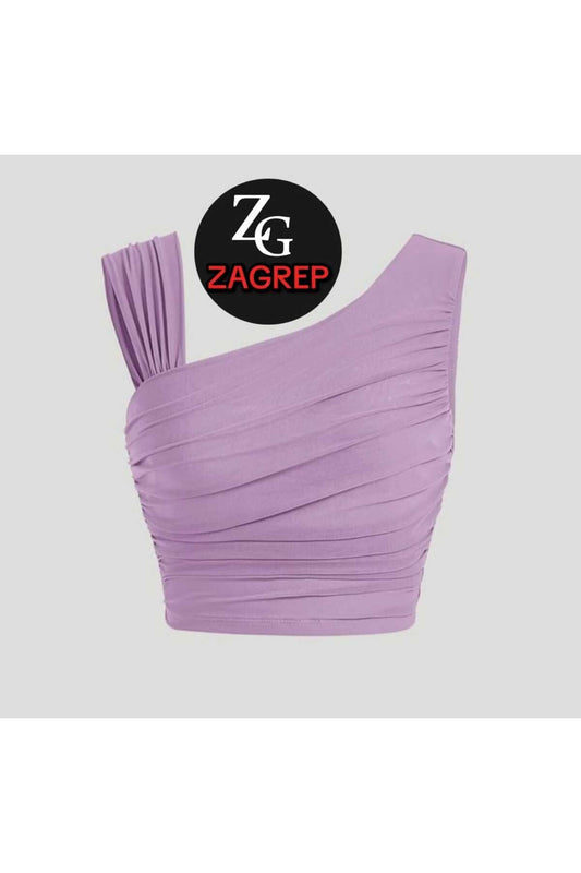 Draped Silk Jersey Crop Top Shirred Sleeves Bustier - Lilac