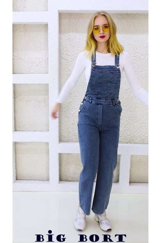 Dungaree Enzyme Denim Side-Buttoned Jumpsuit - Blue