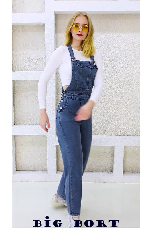 Dungaree Enzyme Denim Side-Buttoned Jumpsuit - Blue