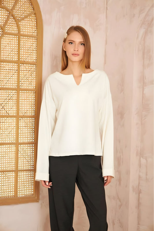 Extra Long Loose Fit Double Sleeve Slit Detail Sweatshirt - White