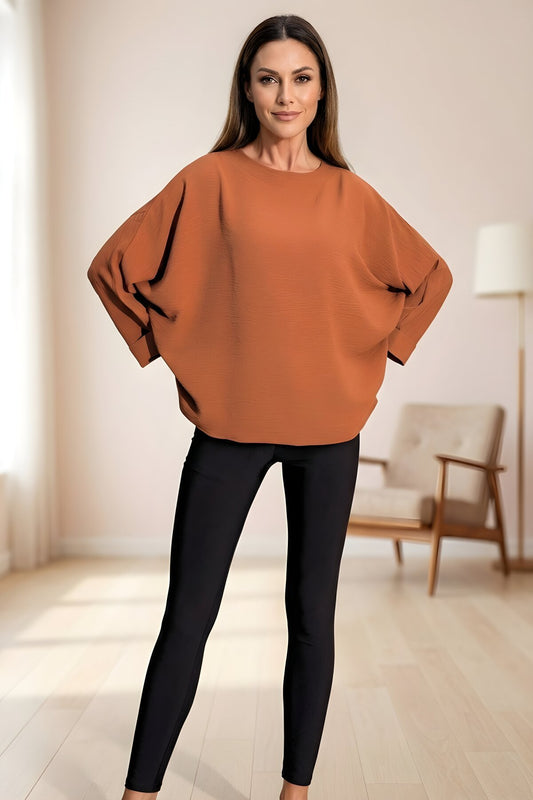 Extra Oversized Batwing Sleeve Blouse - Tan