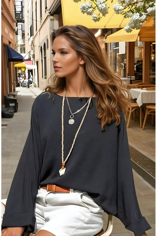 Extra Oversized Loose Batwing Sleeve Blouse - Black