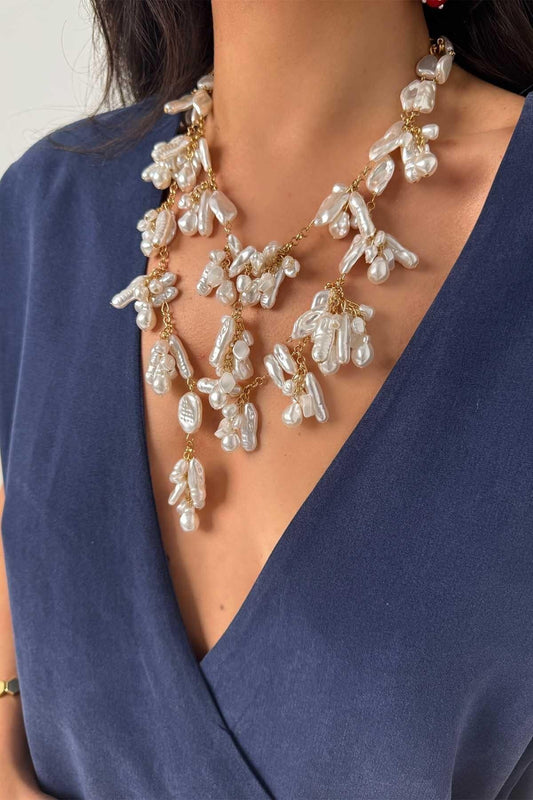 Faux Pearl Tassel Necklace Set of 2 - Ecru