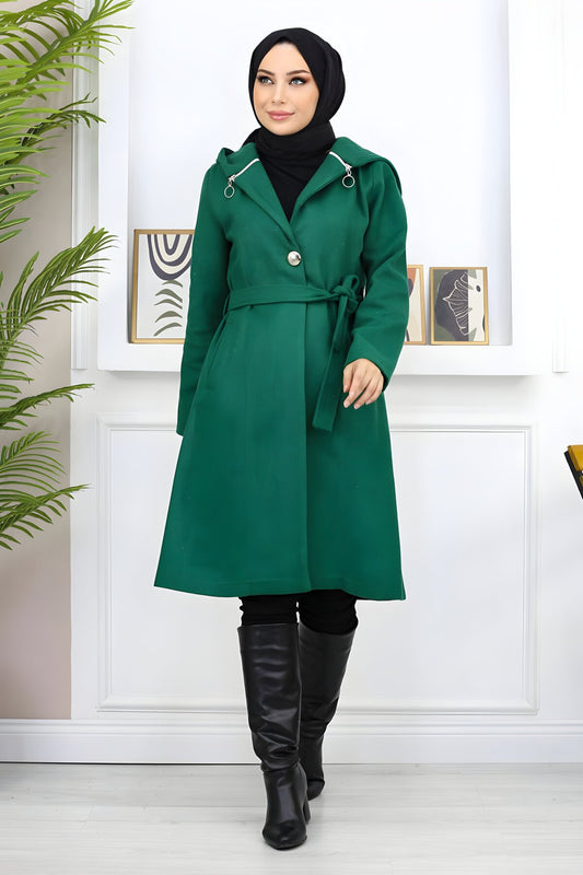 Felted Wool Hooded Coat - Emerald