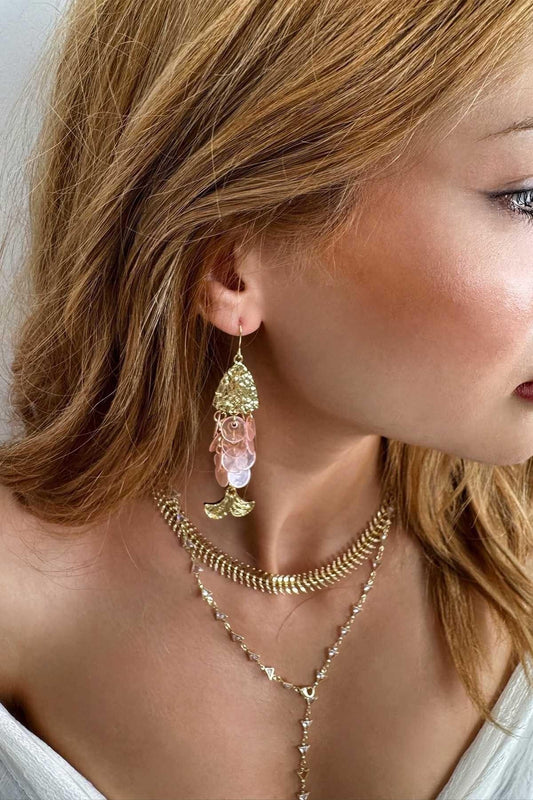 Fish Beaded Earrings - Light Pink